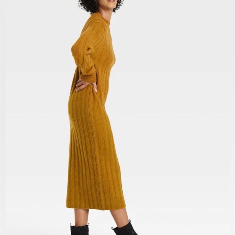 A New Day Long Sleeve Ribbed Knit Sweater Dress in Olive Green